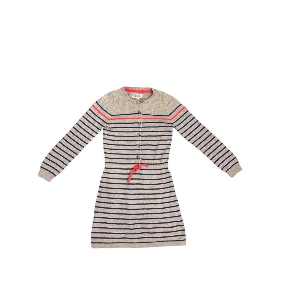 Johnnie O Long Sleeve Knit Stripe Dress Tan Navy Size 7/8